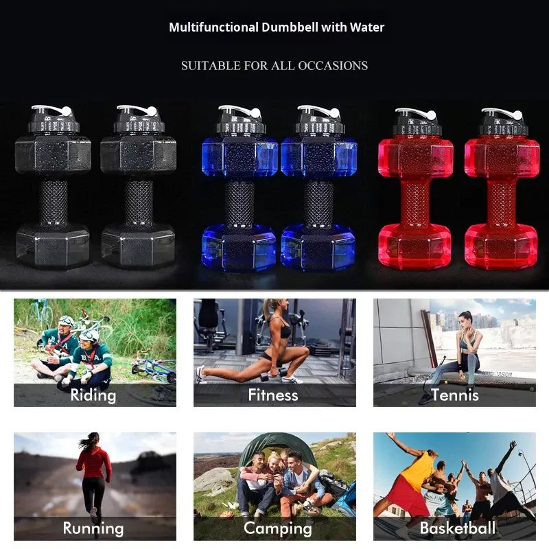 Dumbbell Shaped Water Bottle 2.2L BPA Free Plastic Portable Gym and Camping Fitness
